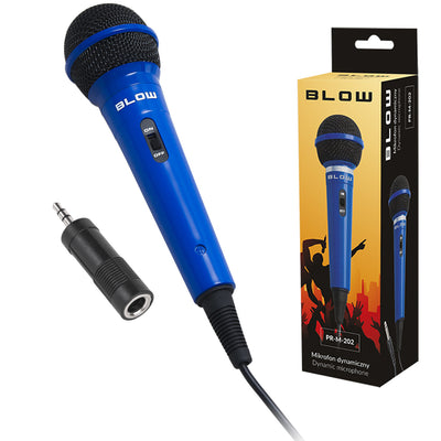 Blow PR-M-202 Dynamische Microfoon + Adapter Mini Jack Karaoke Party AAN/UIT Schakelaar 75dB 600ohm