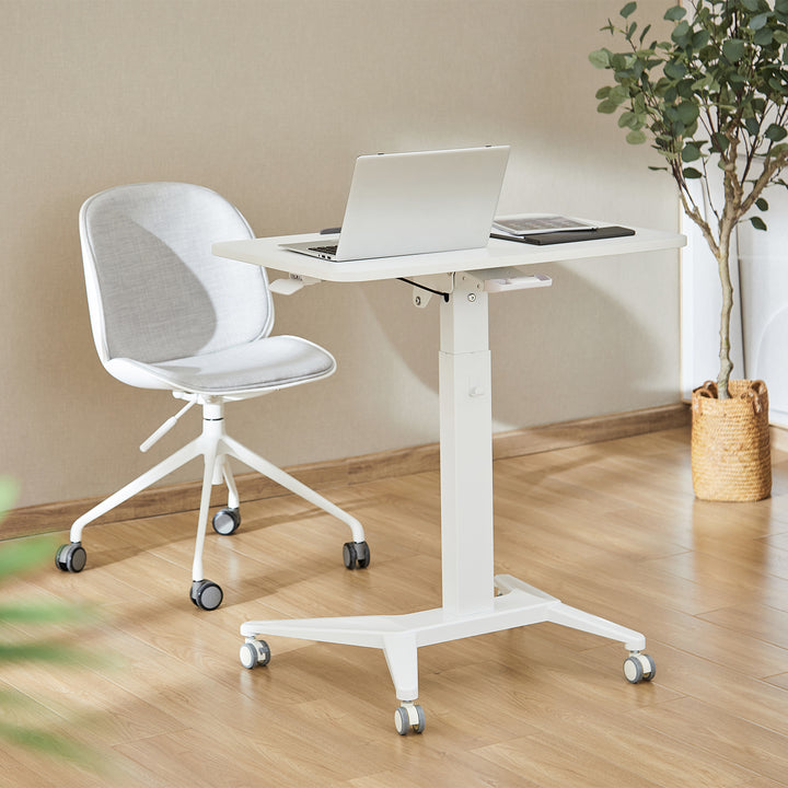 Maclean MC-453W Mesa Escritorio para Portátil, Ajuste Neumático de Altura, 80x52cm, 8kg máx, 109cm h, Color Blanco