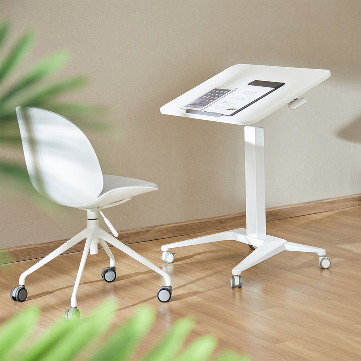 Maclean MC-453 W Mobile Laptop Desk with Pneumatic Height Adjustment, Laptop Table with Wheels, 80 x 52 cm, Max. 8 kg, Height Adjustable Max. 109 cm (White)