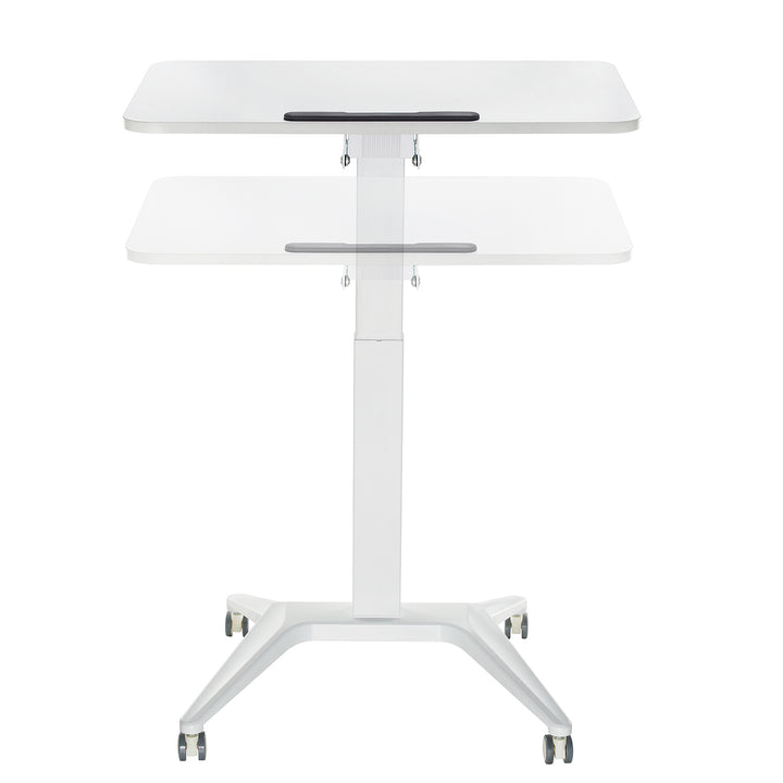 Maclean MC-453W Mesa Escritorio para Portátil, Ajuste Neumático de Altura, 80x52cm, 8kg máx, 109cm h, Color Blanco