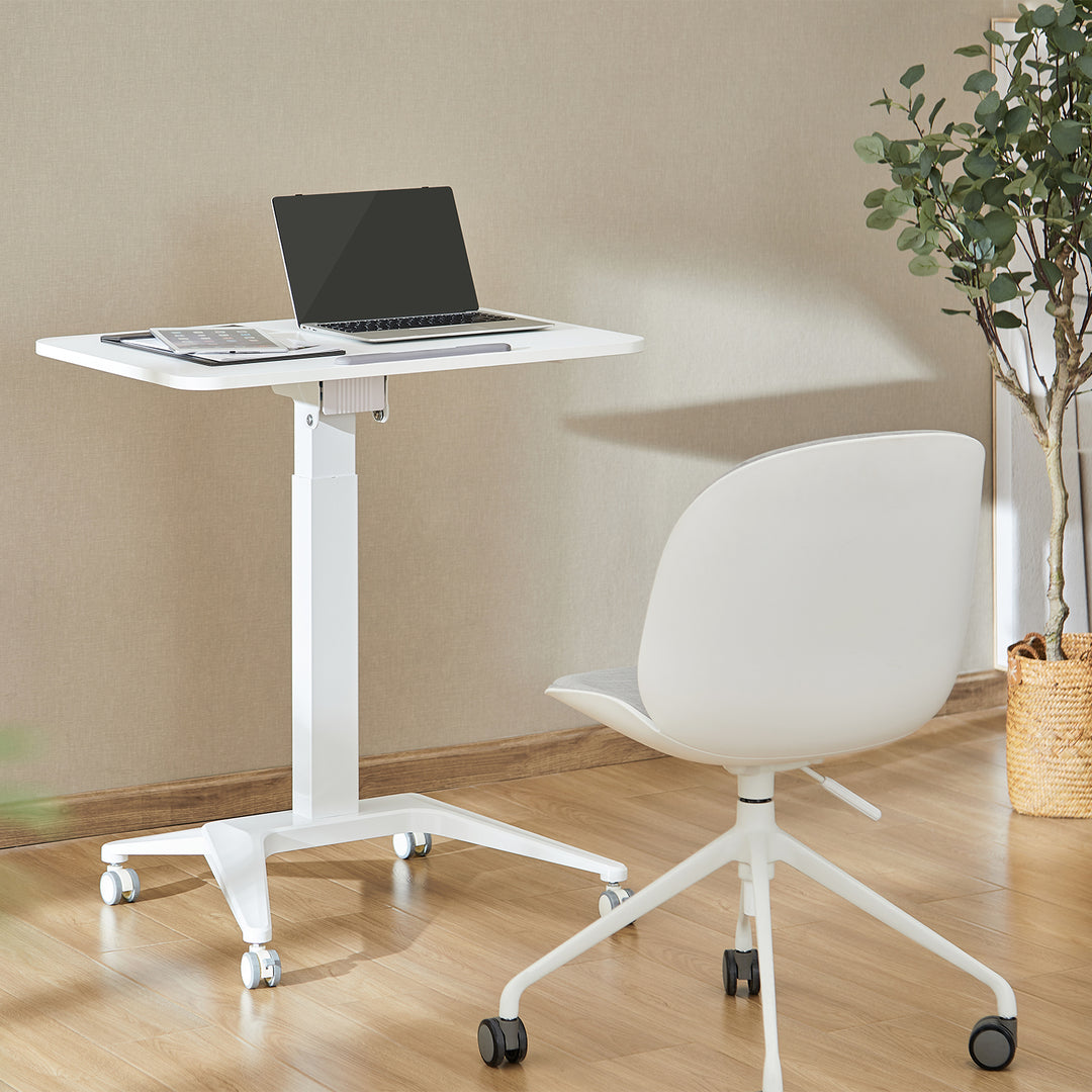 Maclean MC-453 W Mobile Laptop Desk with Pneumatic Height Adjustment, Laptop Table with Wheels, 80 x 52 cm, Max. 8 kg, Height Adjustable Max. 109 cm (White)