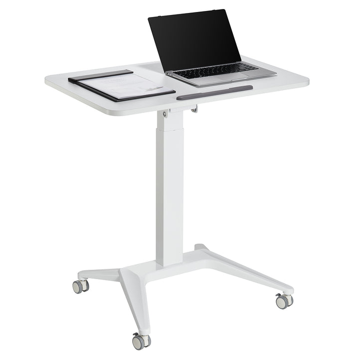 Maclean MC-453W Mesa Escritorio para Portátil, Ajuste Neumático de Altura, 80x52cm, 8kg máx, 109cm h, Color Blanco