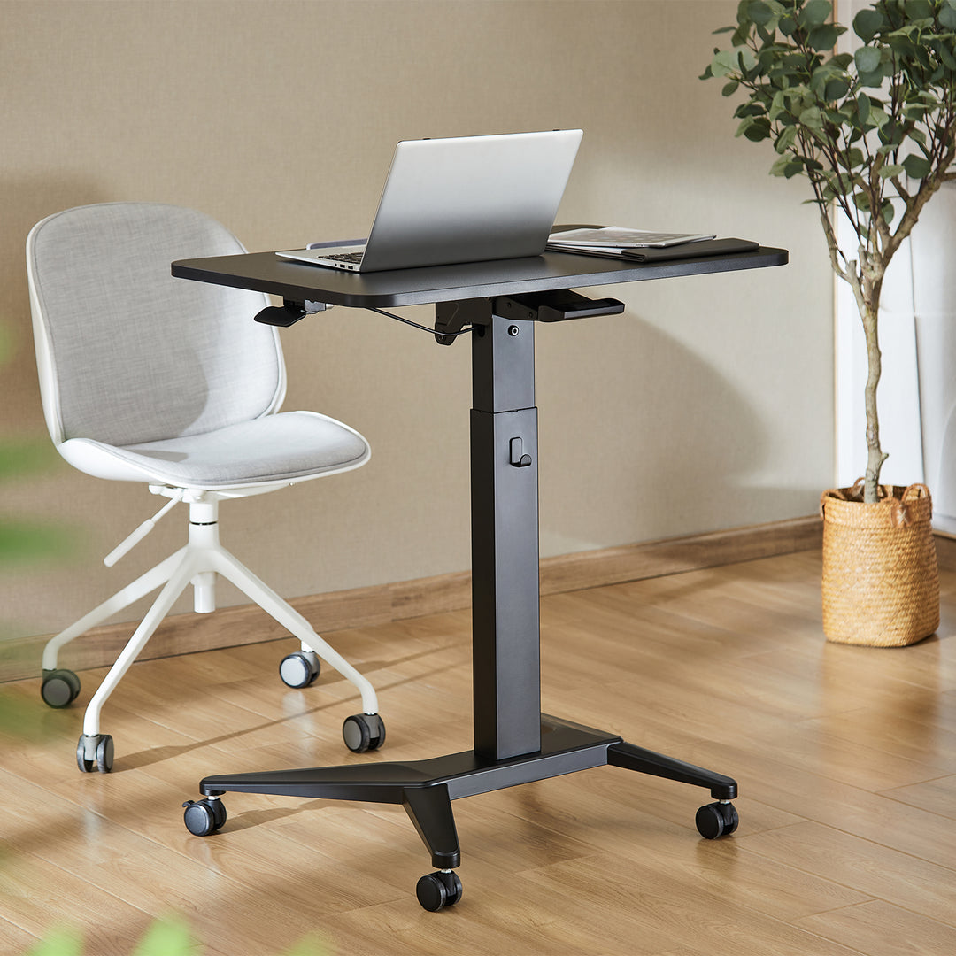 Maclean MC-453B bureau mobile pour ordinateur portable, noir, réglage pneumatique de la hauteur, 80x52cm, 8kg max, 109cm h, MC-453B