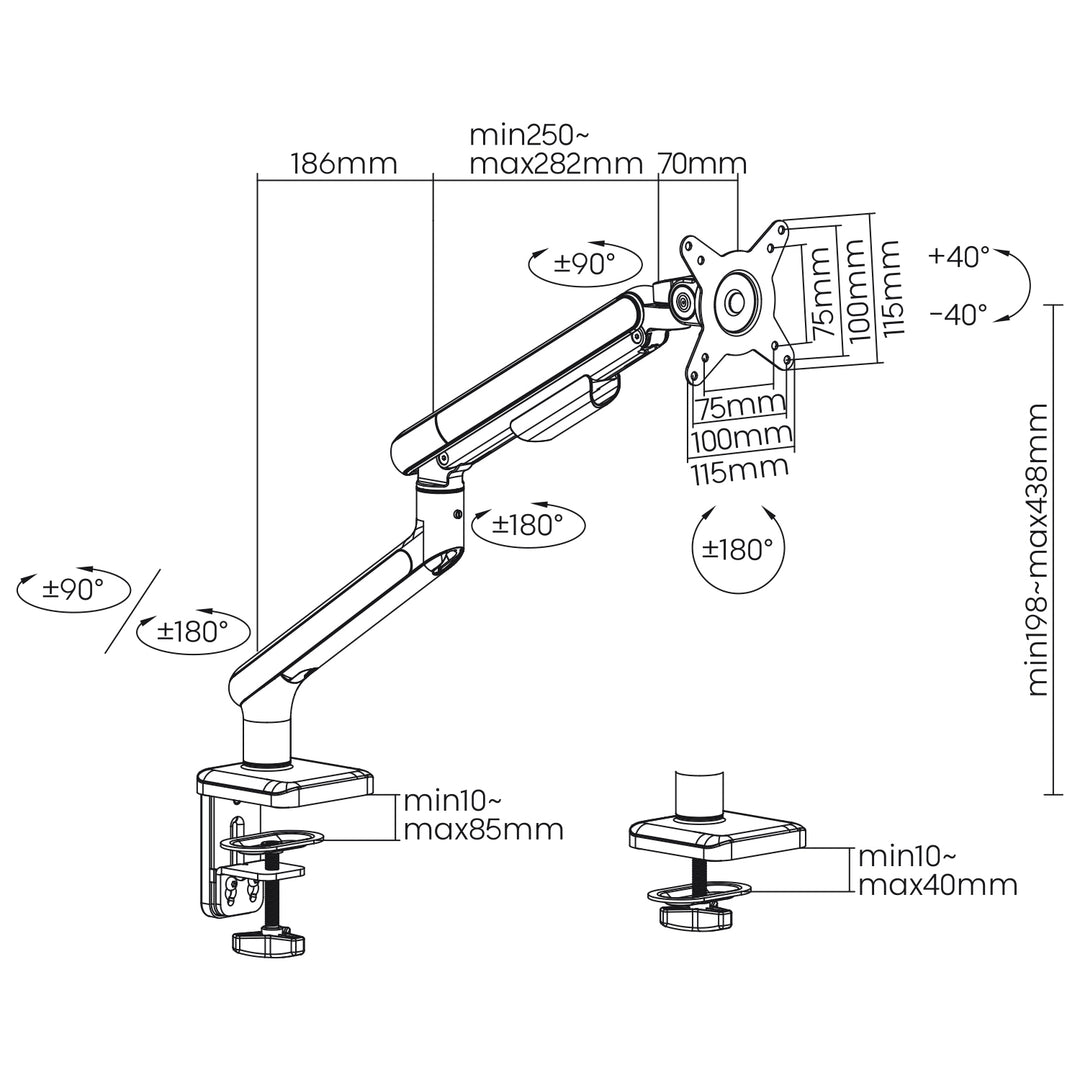 Ergo Office ER-451 Monitorhalterung mit Gasfeder Halterung für 17-32" Bildschirme bis zu 9 kg Monitorarm Doppelarm Tischhalterung Schwenkbar Neigbar Drehbar VESA 75x75 und 100x100