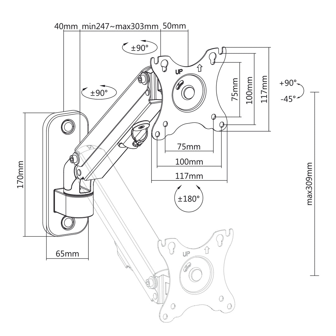 Maclean Monitor-Wandhalterung, 17-27'', 7kg max, Gasfeder, MC-458