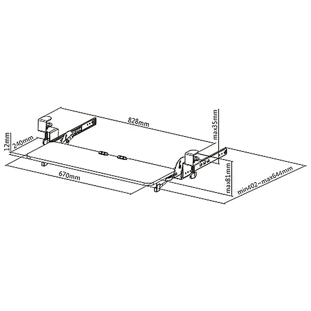 Maclean - Toetsenbordhouder voor onder het bureau -  max. 5kg - 67x24cm - Zwart