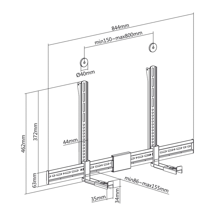 Support Maclean pour barre de son réglable, profondeur 86~155mm, 15kg max, MC-465