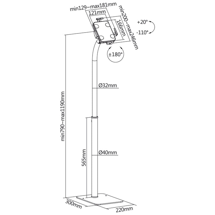 MC-467 Universal Tablet-Werbeständer mit Sperrfunktion, 7,9 Zoll bis 11 Zoll Stabiler Bodenständer für Tablets Anti-Diebstahl-Sicherung, für Werbezwecke, Höhenverstellbar (Weiß)