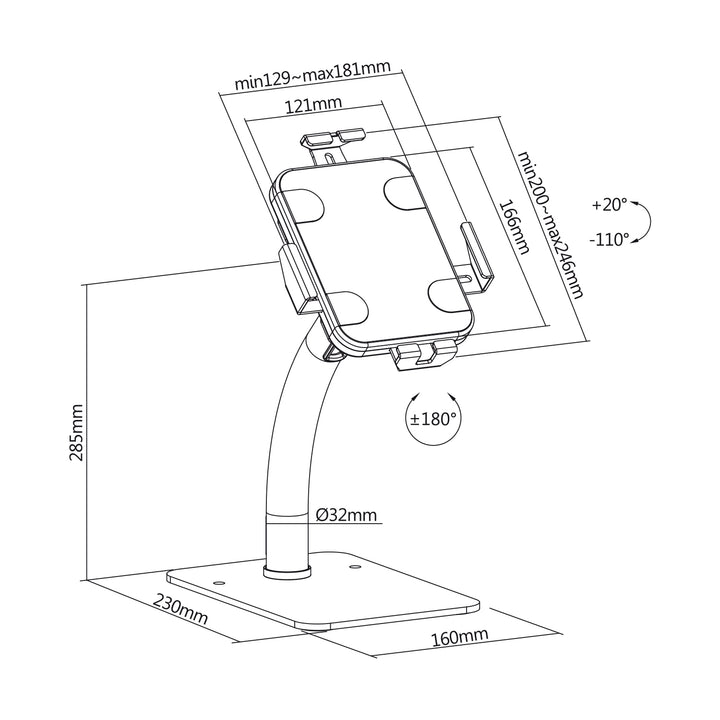 Universal Tablet Halterung mit Sperrfunktion, 7,9 Zoll bis 11 Zoll Tisch- oder Wandmontage Stabiler Tischständer für Tablets Anti-Diebstahl-Sicherung, für Werbezwecke (Weiß)