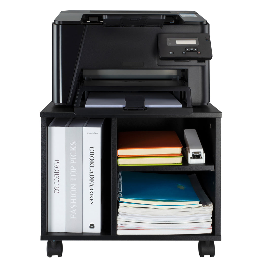 Maclean MC-477 Printer Office Cabinet Filing Office Data Two Shelves One Compartment Rolling Storage Container Black