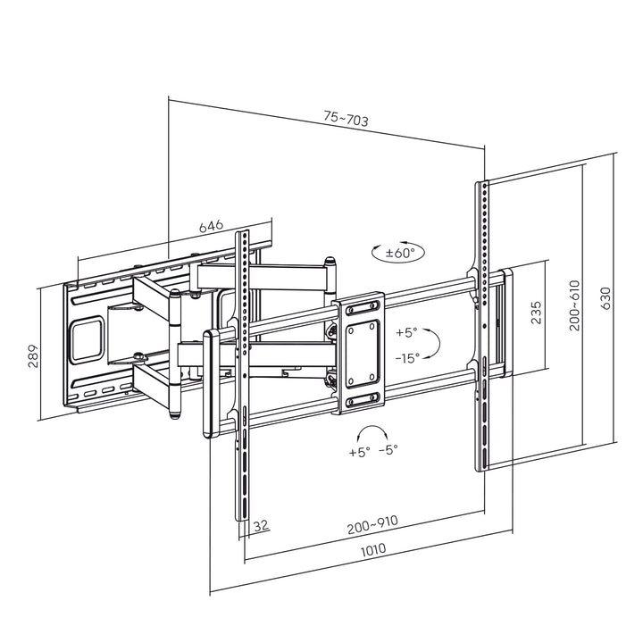 Maclean MC-482 Support TV économique max VESA 900x600 60-120" 120 kg noir