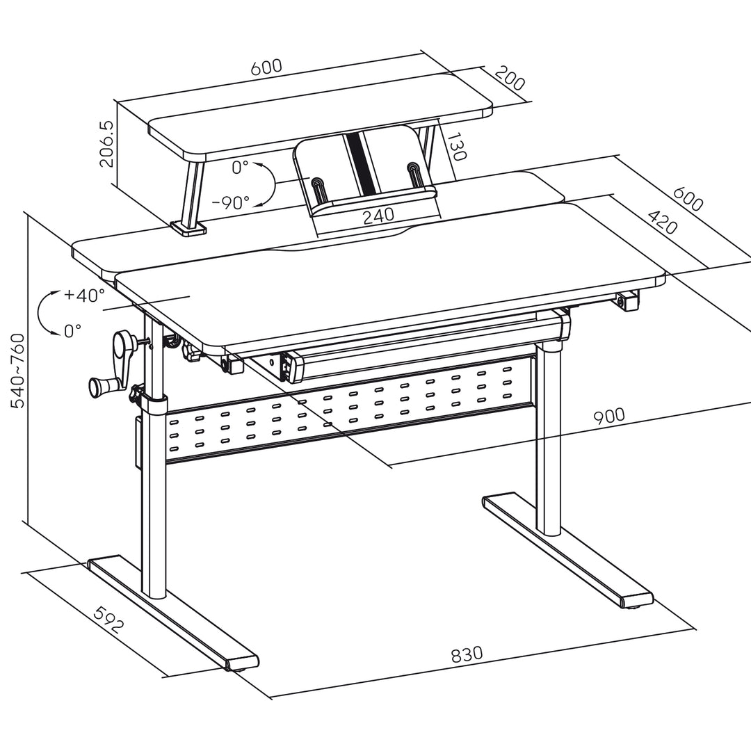 Ergo Office - Kinderbureau - Hoogte verstelbaar - max 40kg 900x600mm - Grijs