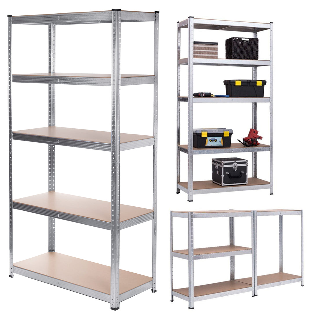 GreenBlue GB378 Metal Storage Rack Cabinet Shelves 175kg x5 180x90x40cm Galvanized Folding MDF