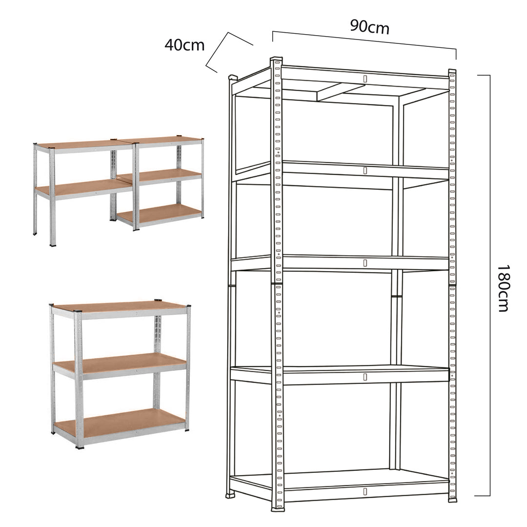 GreenBlue GB378 Metal Storage Rack Cabinet Shelves 175kg x5 180x90x40cm Galvanized Folding MDF