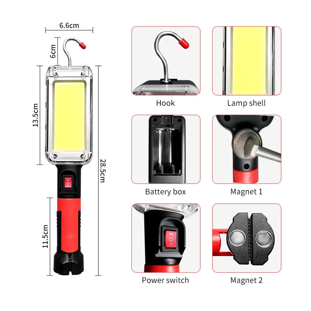 Maclean MCE307 Lámpara de Taller Lámpara Magnética COB 2x1200mAh, 700lm, USB Tipo-C/Micro USB