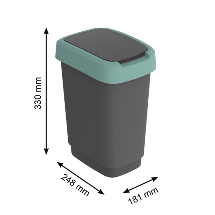 Waste Bin Trash Can 10L Lid Durable Solid Easy Cleaning Slim BPA Free