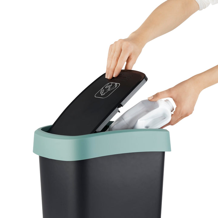 Rotho Twist Swingeimer -  Afvalbak 25L met klapdeksel - Recycling afvalverzamelaar - BPA-vrij - Zwart/Donkergroen