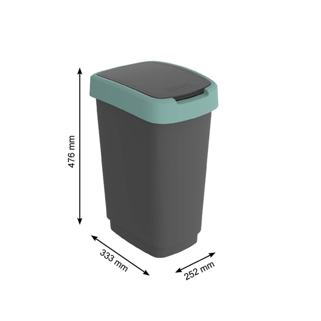 Rotho Twist Swingeimer -  Afvalbak 25L met klapdeksel - Recycling afvalverzamelaar - BPA-vrij - Zwart/Donkergroen