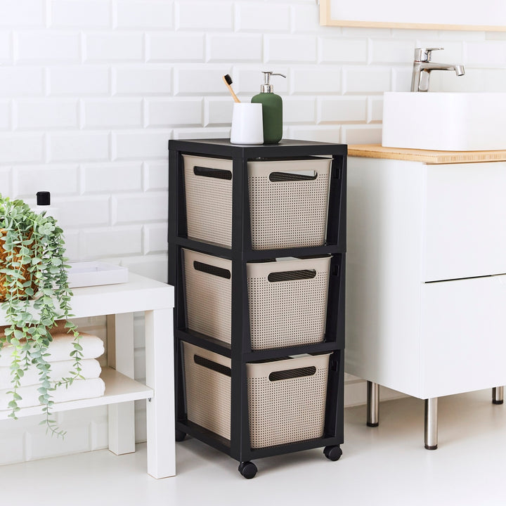 Storage Unit Tower Wheels Foldable Drawer Basket Shelf A4 16L