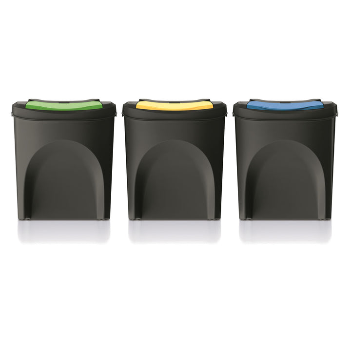 Keden Sortibox 3 x 25L  Sorting Waste Bins Set Recycling Trash Can Segregation Bins Coloured Lids