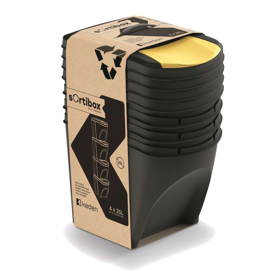 Juego de cubos de reciclaje Keden Sortibox 4x25L negro