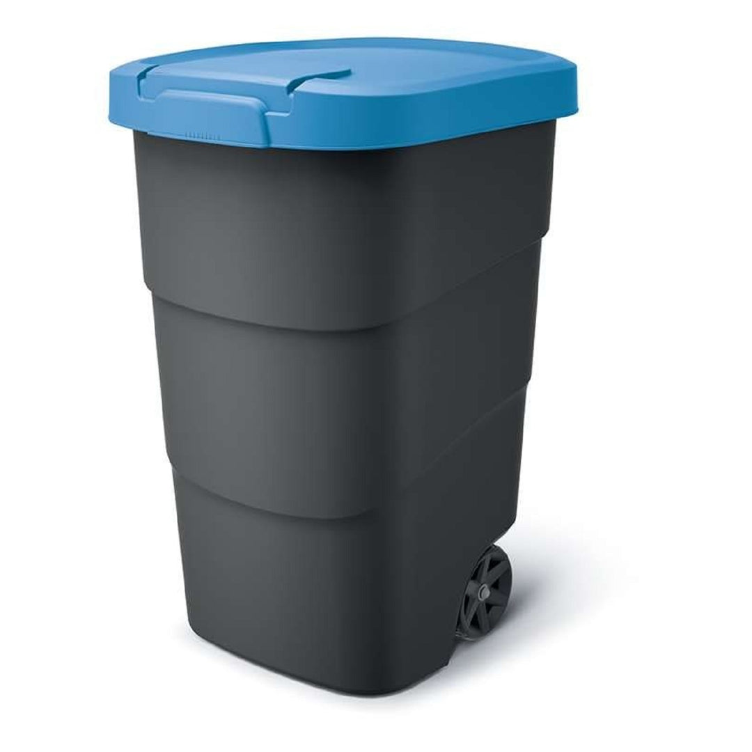 Poubelle avec roues et couvercle Keden Wheeler 110L universelle en plastique (bleu)