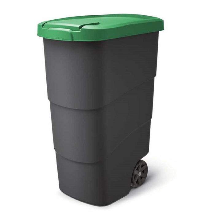 Prosperplast Wheeler Papelera 90L con Ruedas y Tapa Papelera Papelera Grande Papelera Universal Plástico Verde