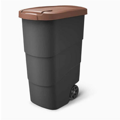 Wheeler 90L Mülltonnen-Mülleimer mit Rädern und Deckel, großer Mülleimer, universeller Mülleimer aus Kunststoff, braun