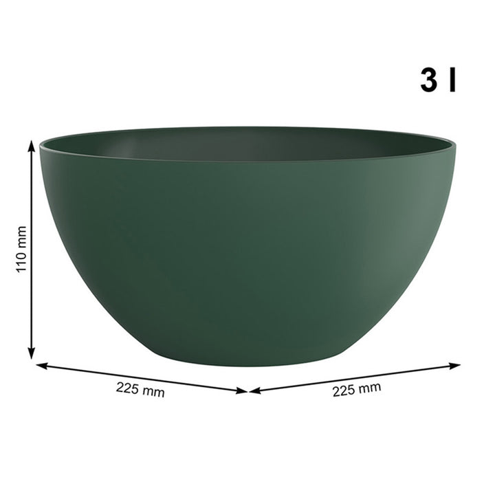 Rotho Caruba Kitchen Salad Bowl 3L Sturdy Plastic Elegant Finish 23cm Dishwasher Safe Matt Finish Bottle Dark Green