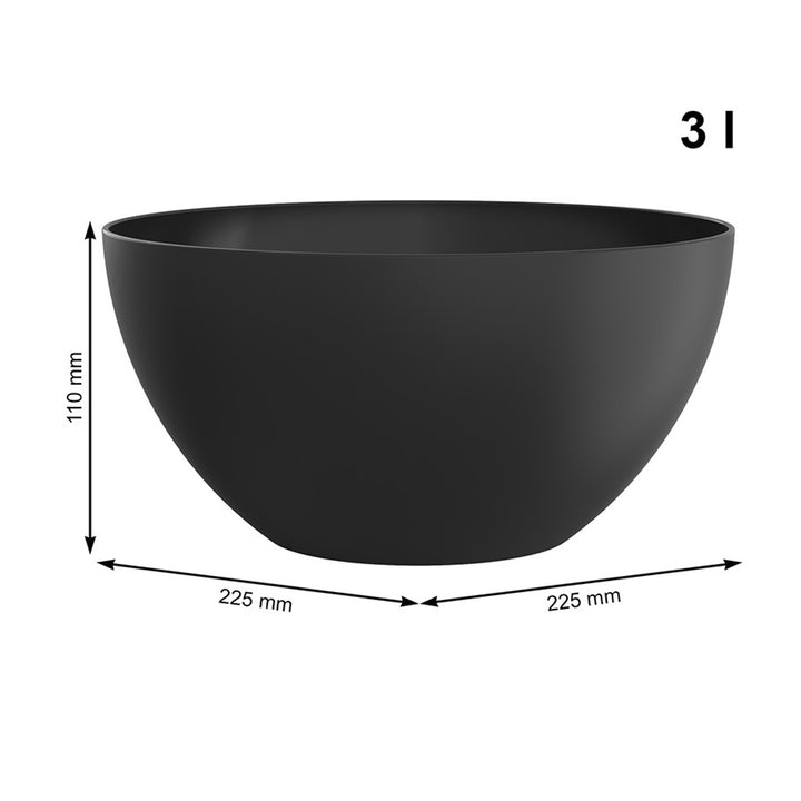 Rotho Caruba Kitchen Salad Bowl 3L Sturdy Plastic Elegant Finish 23cm Dishwasher Safe Matt Finish Black