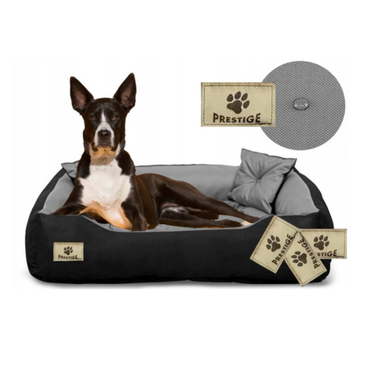 Hunde- und Katzenbett mit Kissen Codura Hundekissen Hundekorb Haustierbett Waschbar Wasserdichtes Material (Innenmaße: 60x50/ Außenmaße: 75x65cm, Grau/schwarz)