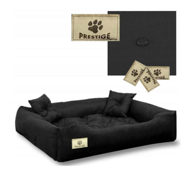 Cama para perros y gatos con 2 almohadas, lavable, impermeable, color negro