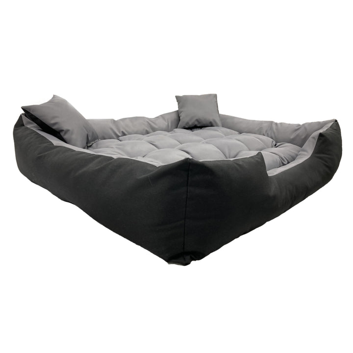 Lit pour chien et chat avec coussin Ecco Nylon imperméable Lavable (Dimensions intérieures : 40x30 / Dimensions extérieures : 55x45cm, Gris/noir)