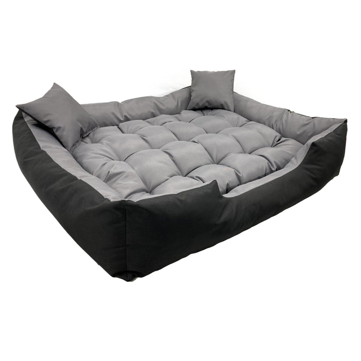 Lit pour chien et chat avec coussin Ecco Nylon imperméable lavable (Dimensions intérieures : 60x50 / Dimensions extérieures : 75x65cm, Gris/noir)