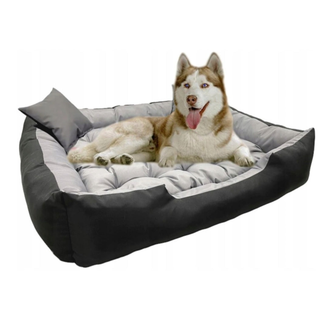 Lit pour chien et chat avec coussin Ecco Nylon imperméable lavable (Dimensions intérieures : 60x50 / Dimensions extérieures : 75x65cm, Gris/noir)