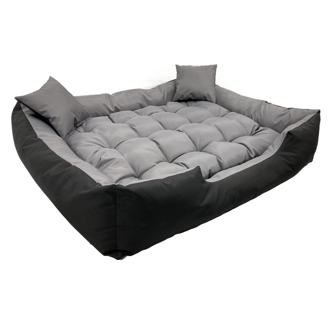 Cama para perros y gatos Ecco con cojín Cama impermeable de nylon para perros Material lavable e impermeable (Dimensiones interiores: 115x90 / Dimensiones exteriores: 130x105cm, Gris/Negro)