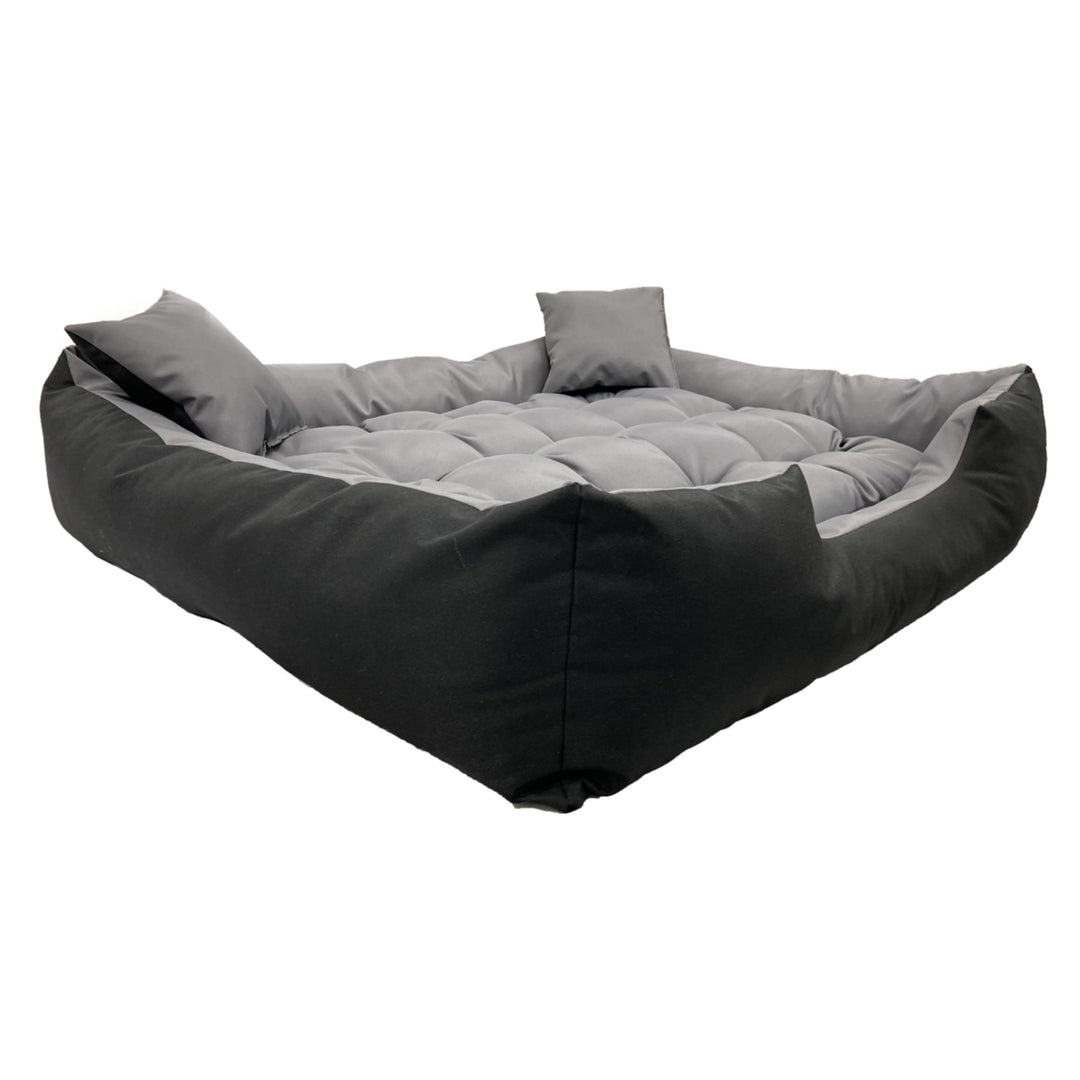 Cama para perros y gatos Ecco con cojín Cama impermeable de nylon para perros Material lavable e impermeable (Dimensiones interiores: 115x90 / Dimensiones exteriores: 130x105cm, Gris/Negro)