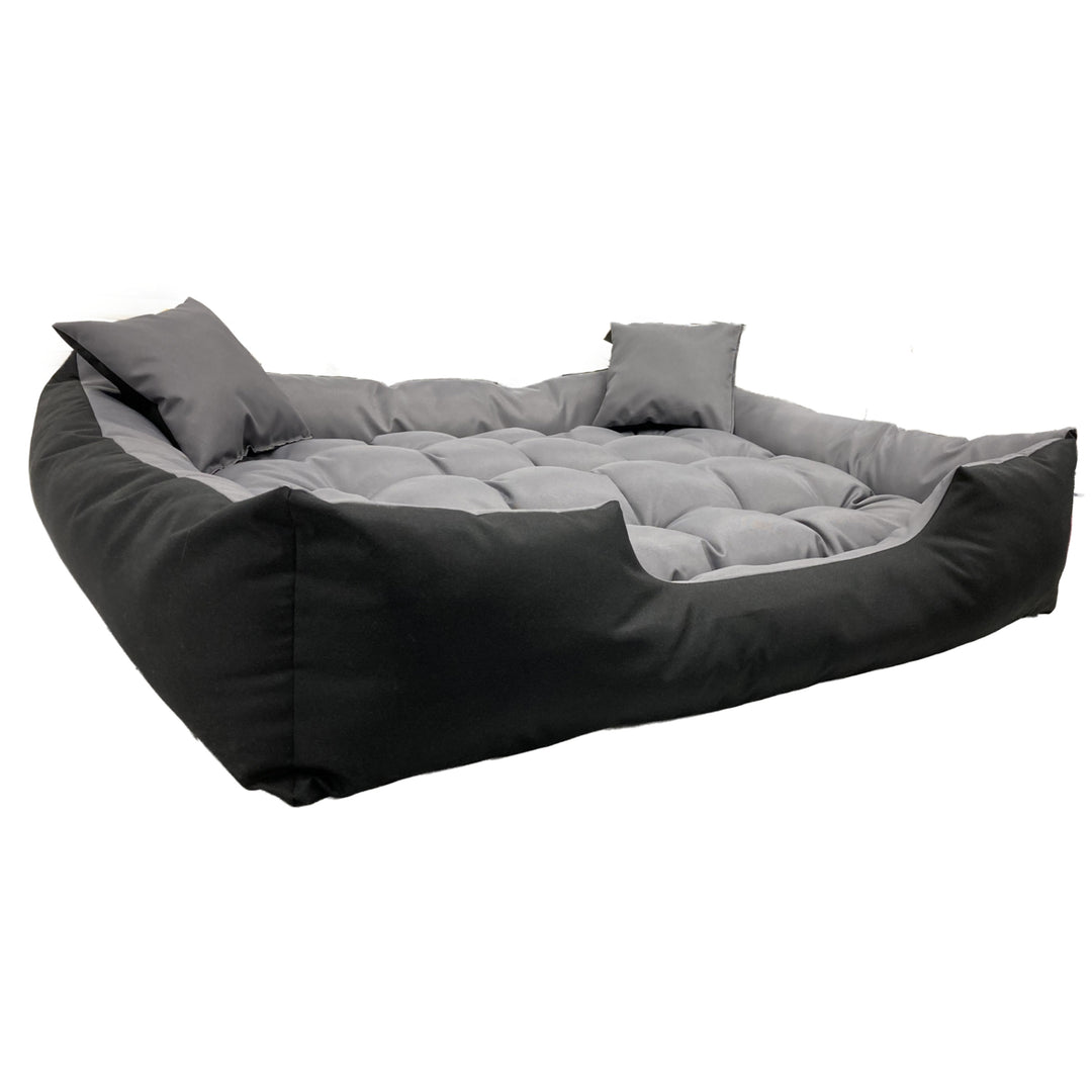 Cama para perros y gatos Ecco con cojín Cama impermeable de nylon para perros Material lavable e impermeable (Dimensiones interiores: 115x90 / Dimensiones exteriores: 130x105cm, Gris/Negro)