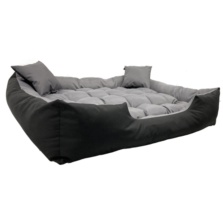 Lit pour chien et chat avec coussin Ecco Nylon imperméable lavable (Dimensions intérieures : 115x90 / Dimensions extérieures : 130x105cm, Gris/noir)