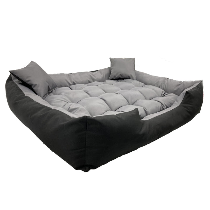 Cama para perros y gatos Ecco con cojín Cama impermeable de nylon para perros Material lavable e impermeable (Dimensiones interiores: 115x90 / Dimensiones exteriores: 130x105cm, Gris/Negro)