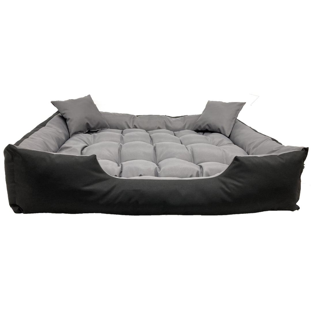 Cama para perros y gatos Ecco con cojín Cama impermeable de nylon para perros Material lavable e impermeable (Dimensiones interiores: 115x90 / Dimensiones exteriores: 130x105cm, Gris/Negro)