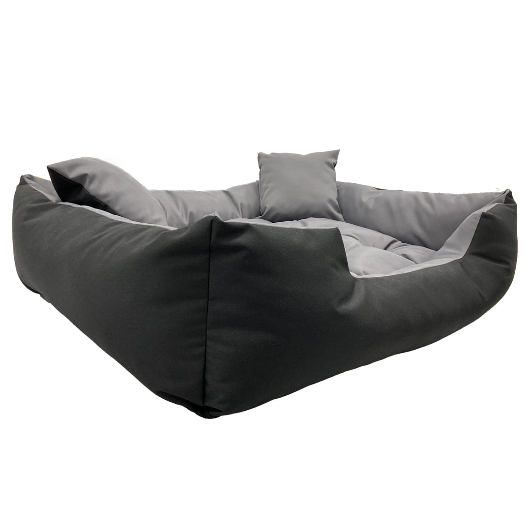 Cama para perros y gatos Ecco con cojín Cama impermeable de nylon para perros Material lavable e impermeable (Dimensiones interiores: 115x90 / Dimensiones exteriores: 130x105cm, Gris/Negro)