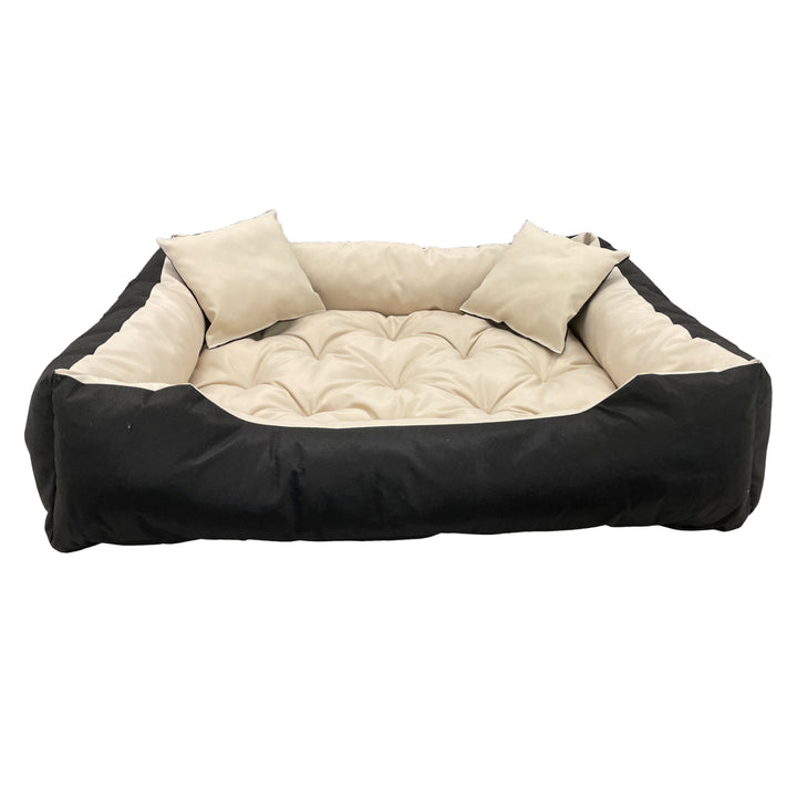 Ecco - Honden- en kattenbed met kussen | Binnenmaat: 40x30 / Buitenmaat: 55x45cm - Beige / Zwart