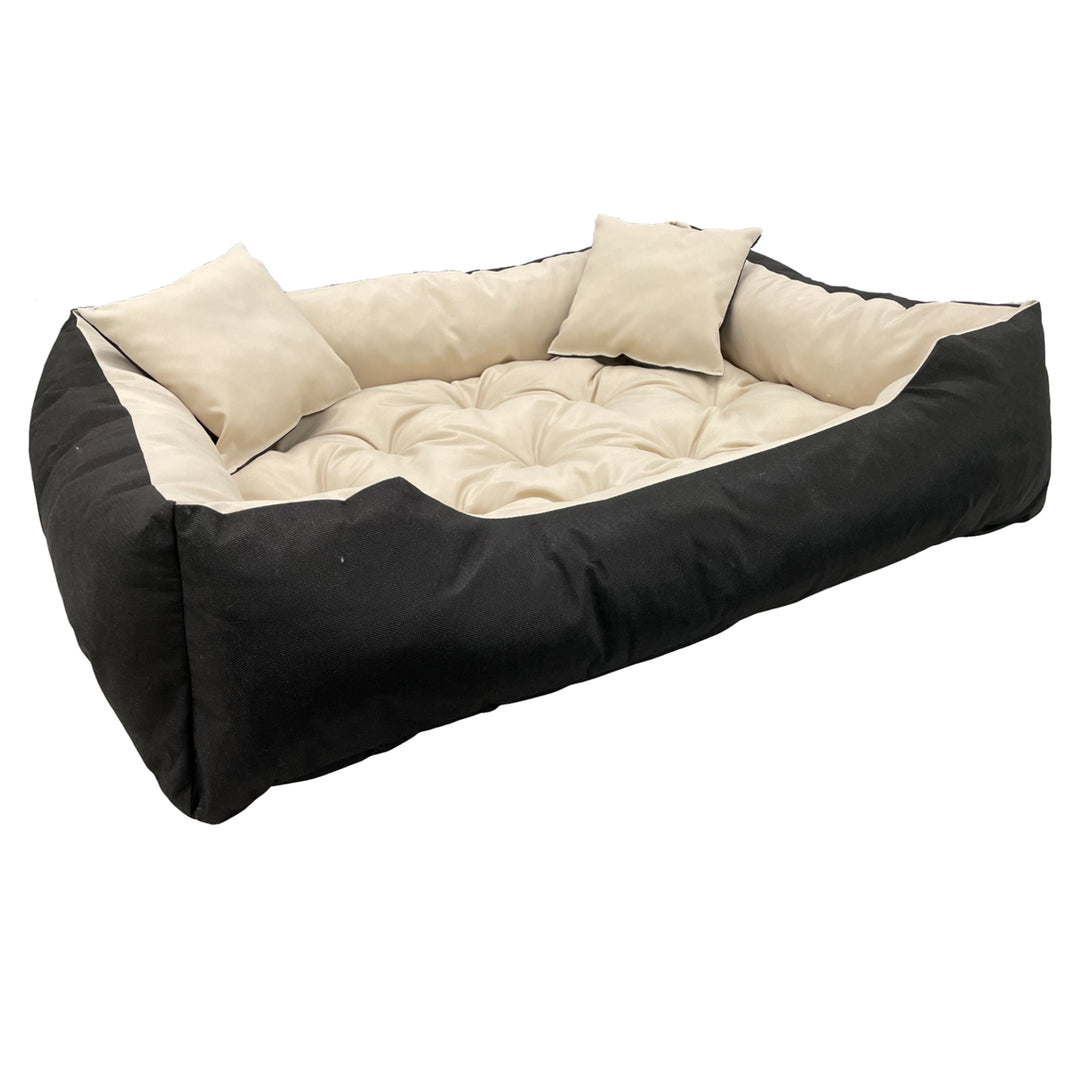 Ecco Cama para Perro y Gato con Cojín Beige &amp; Negro Impermeable Nylon Mascota Lavable Material Impermeable Tamaño interior: 40x30 / Tamaño exterior: 55x45cm Negro