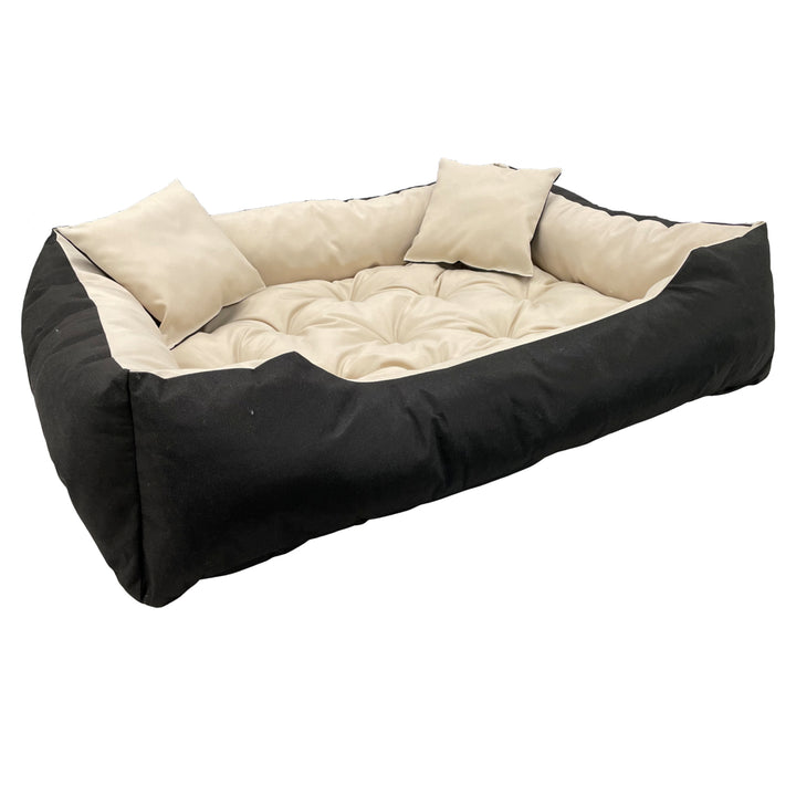 Ecco Cama para Perro y Gato con Cojín Beige &amp; Negro Impermeable Nylon Mascota Lavable Material Impermeable Tamaño interior: 40x30 / Tamaño exterior: 55x45cm Negro