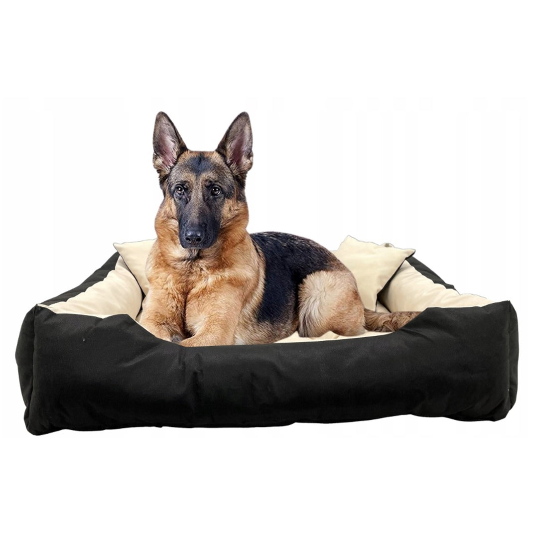 Lit pour chien et chat avec coussin Ecco Beige & Noir Matériau imperméable en nylon lavable pour animaux domestiques Taille intérieure : 40x30 / Taille extérieure : 55x45cm Noir