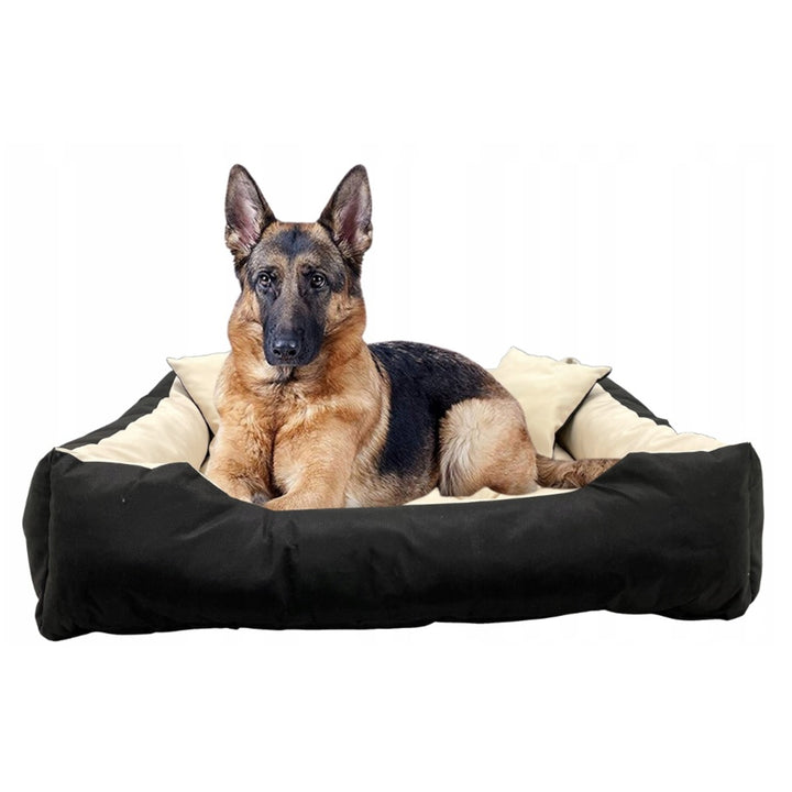 Ecco - Honden- en kattenbed met kussen | Binnenmaat: 60x50 / Buitenmaat: 75x65cm - Beige / Zwart