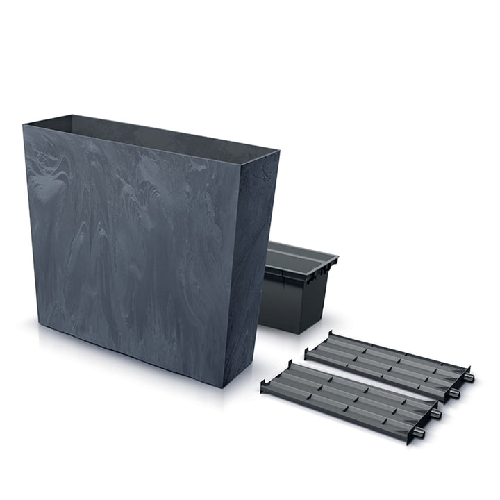 Urbi Case Beton Effect Tower Pflanzkübel mit Innentopf Pflanztrog Blumentrog für Innen- und Außenbereich Rechteckig Kunststoff (77x23,5x68,7cm, Anthrazit)