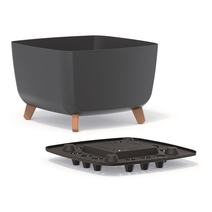 Prosperplast Gracia Low Square Flower Pot Planter with Removable Legs Liner Indoor Outdoor Plastic UV-Resistant 39x39 cm Anthracite Black