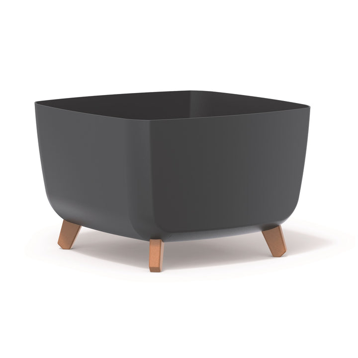 Prosperplast Gracia Low Square Flower Pot Planter with Removable Legs Liner Indoor Outdoor Plastic UV-Resistant 39x39 cm Anthracite Black